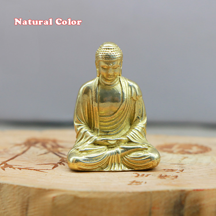 Mini messing buddha statue lomme zen buddha kobber indien thailand figur skulptur hjemmekontor skrivebord bil dekorativt ornament: Naturlig farve