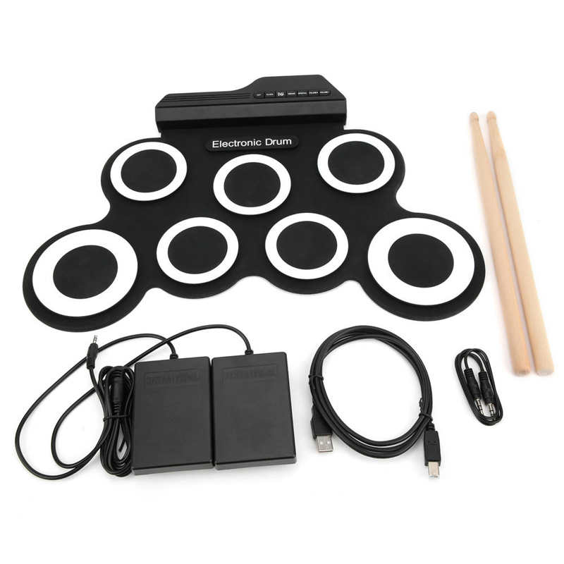 Usb Opvouwbare Elektronische Drum Pad Elektronische Drum Met Dubbele Voetpedaal En 2 Drumsticks Built‑in Speaker Elektrische Drum Pad Set