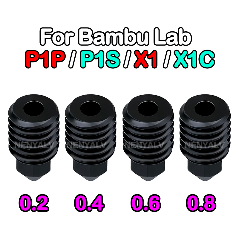 Bambu Lab X1/X1C/P1P/P1S Metal Hotend With Cooling Fan Hardened Brass Copper 0.2/0.4/0.6/0.8mm Nozzle 3D Printer: Cyan