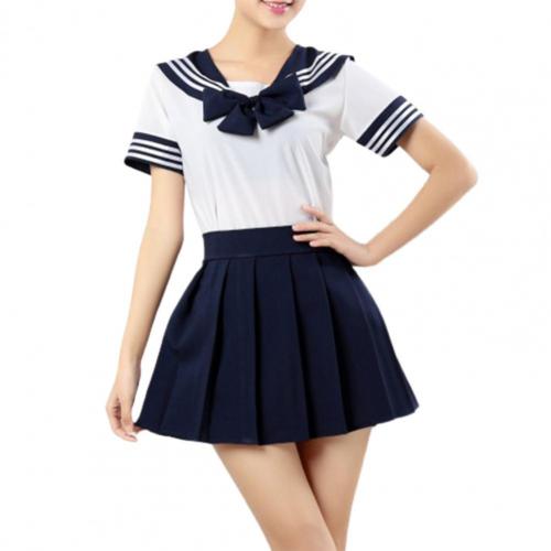 JK Skirt Seven Colors Anti-wrinkle Basic Style High School Uniform Suit for Sports Meet: Navy Blue