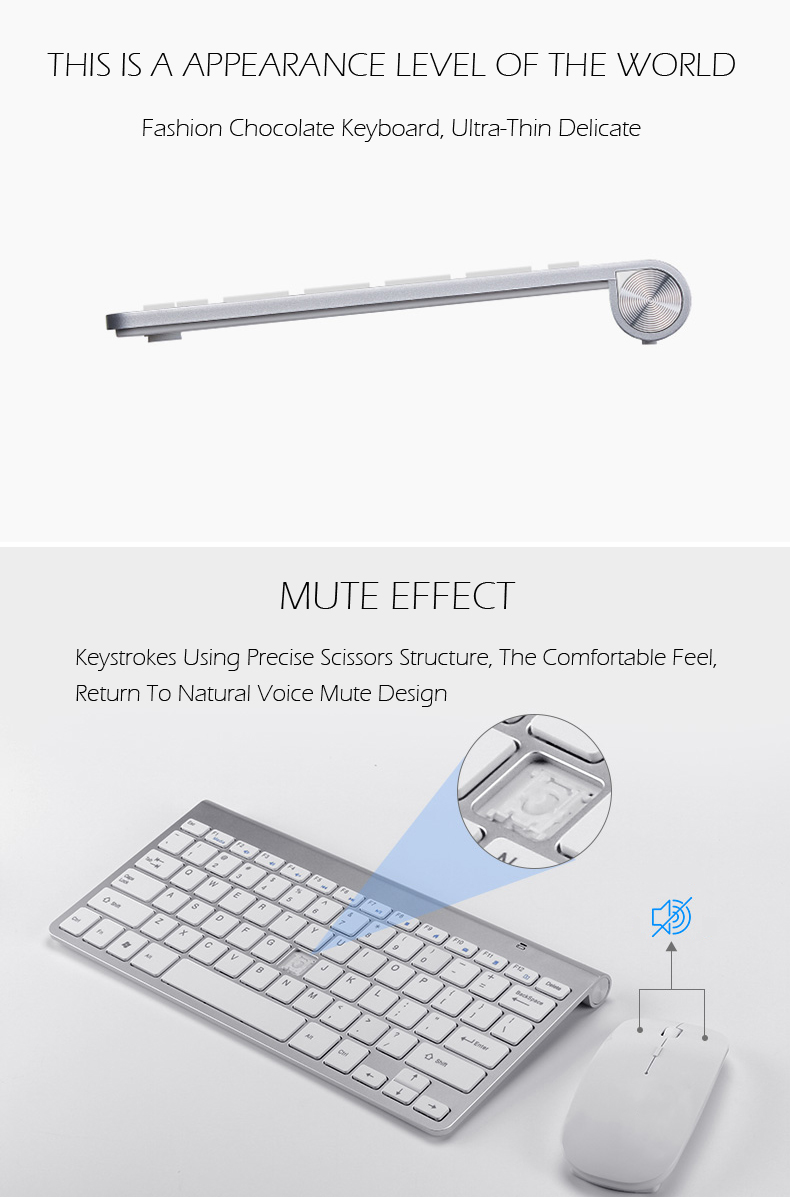 Russian English 2.4G Ultra-Thin Chocolate Key Wireless Keyboard Mouse Combos for Apple Style Mac Pc Window XP/7/8/10 Smart TvBox