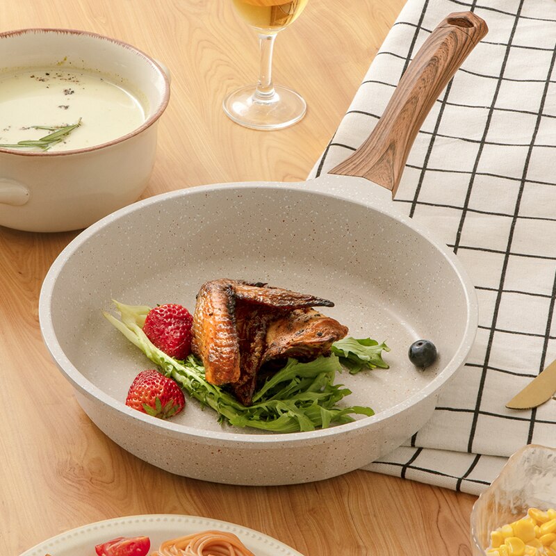 20-28CM Maifan Stone Wok Non-stick Frying Pan with Glass Lid Deepening Frying Pan for Induction Cooker Gas Stove