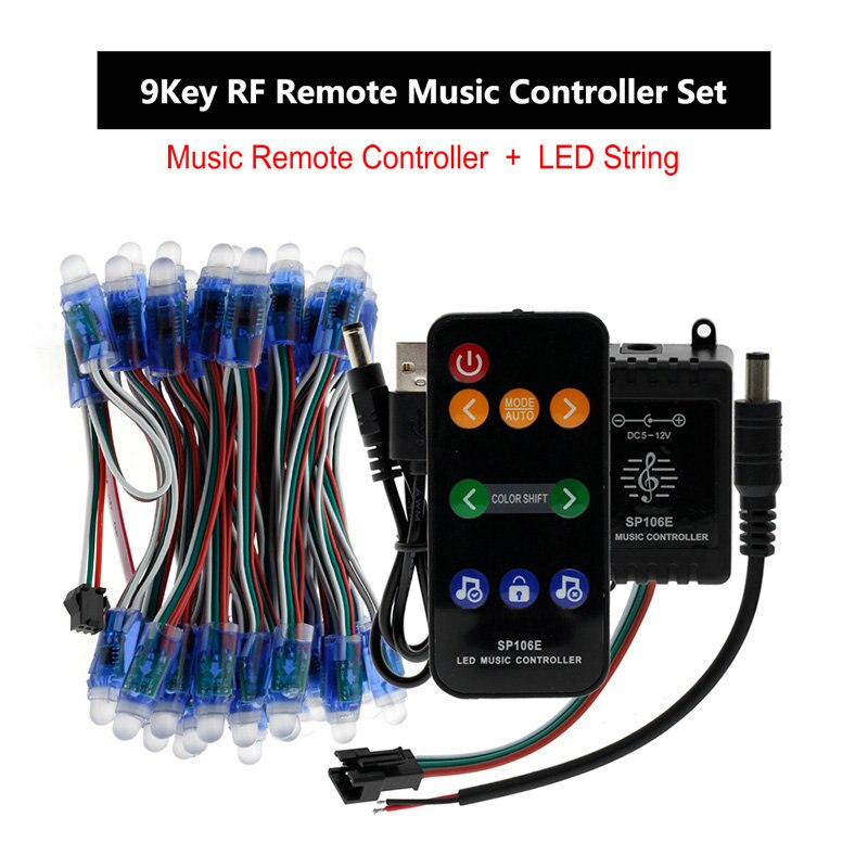 WS2811 RGB LED Module IP68 Waterproof DC5V Full Color LED Pixel Module String Point Lights 50Pixels/Piece with 17key Controller: Music Controller Set