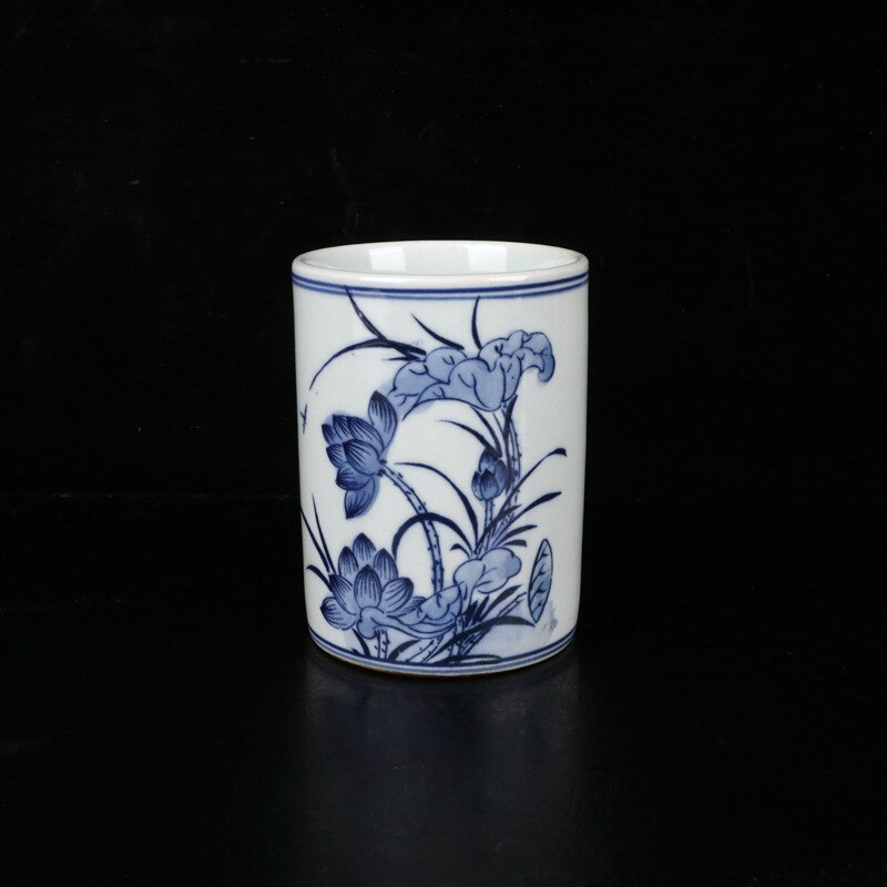 Antique Porcelain Kiln Blue and White Crafts Lotus Pen Container