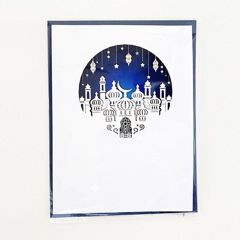 3D Eid Mubarak Greeting Card Moon Mosque Islamic Year Cards
