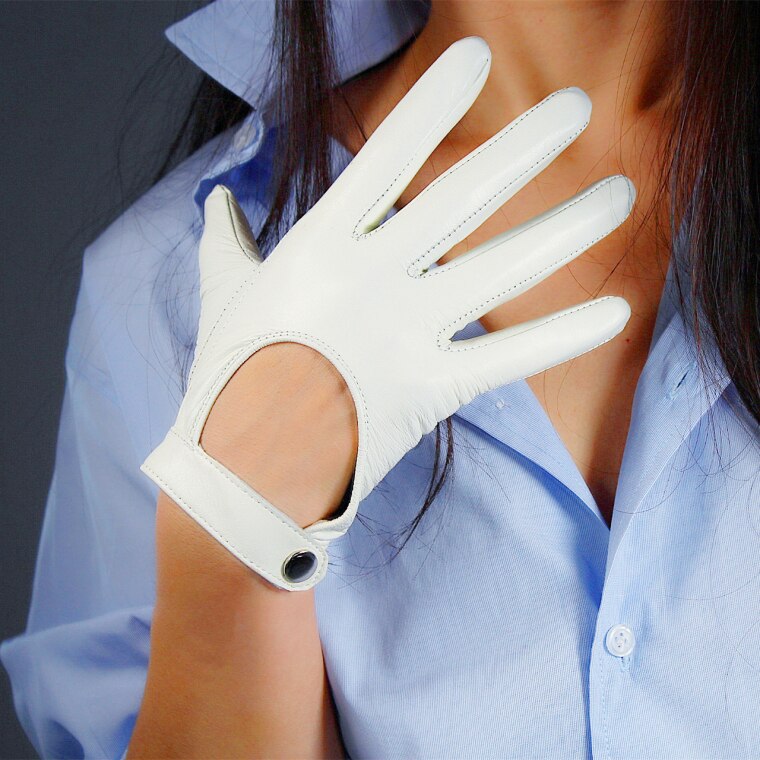 Echt Lederen Handschoenen Vrouwelijke Lente Herfst Dunne Stijl Ongevoerd Mode Elegante Vrouw Schapenvacht Handschoenen: WHITE / S