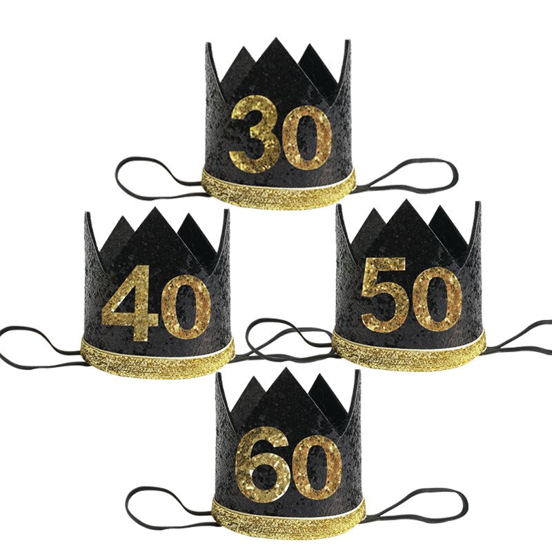 1 Uds 30 40 50 60 año diadema de corona de cumpleaños de las mujeres sombrero de adulto 30th 40th 50th Aniversario de accesorios de pelo suministro