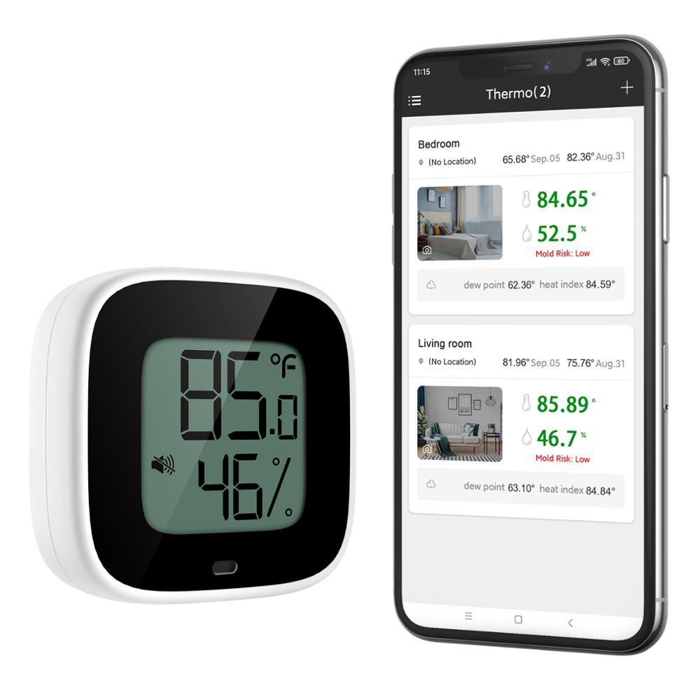Oria trådløst termometer hygrometer mini bluetooth 5.0 fugtighedstemperaturføler alarm indbygget magnet til hus: Sort