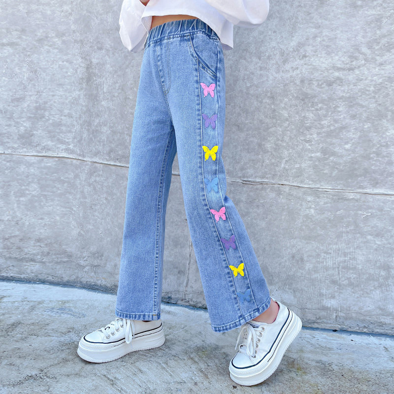 Jean pour filles, pantalon en Denim, vêtements papillon pour enfants de 4 5 7 9 11 13 14 ans: 14