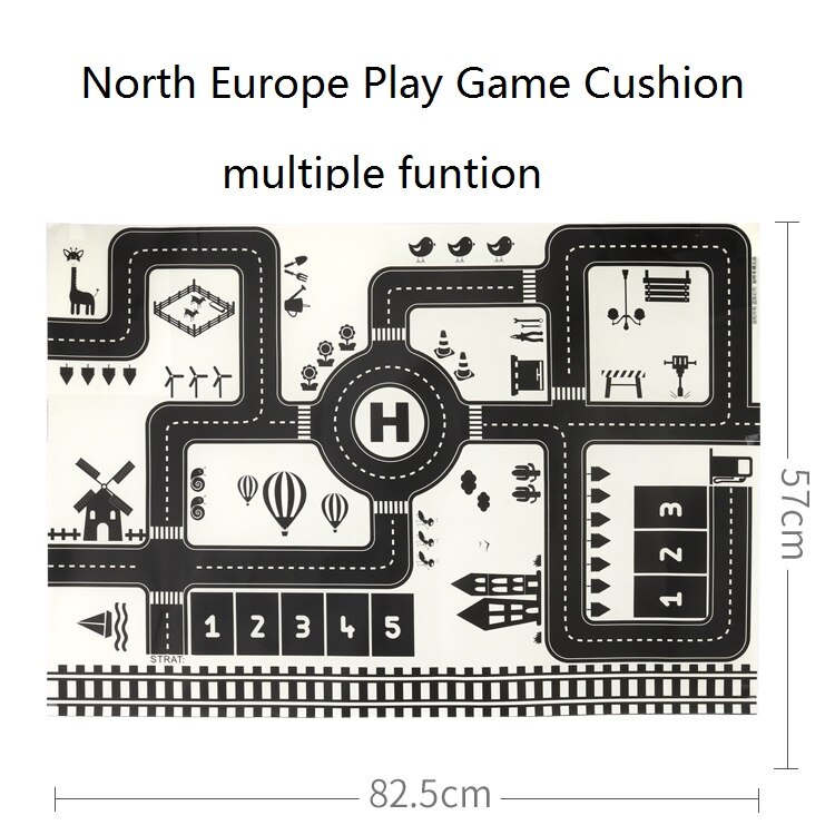 Traffic Highway Map Play Mat City Scene Building Construction Polyster Paper Educational Learning Place Name Outdoor Sea Cushion: 82.5X57cm