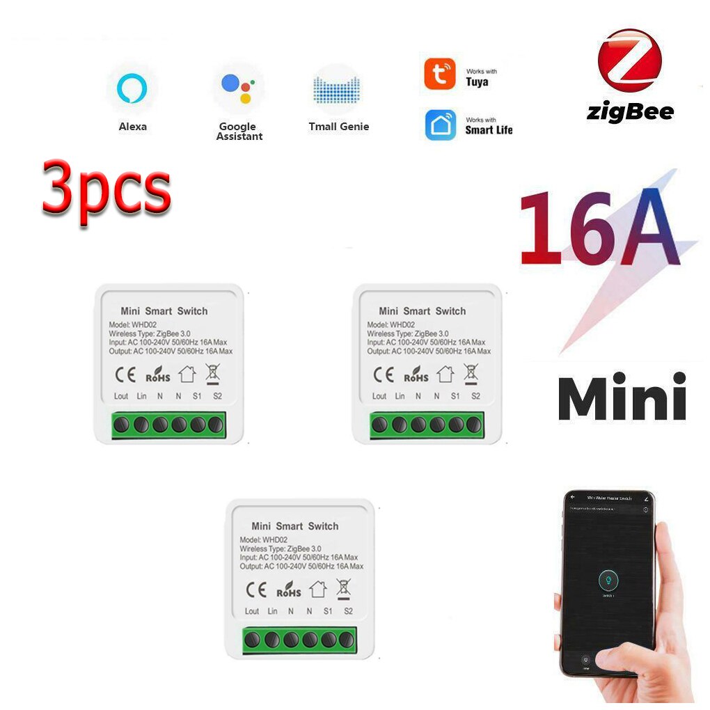 Tuya Zigbee 3.0 Smart Licht Schakelaar, Smart Home Automation Diy Module Breaker Ondersteuning 2 Way Control, werkt Met Alexa Google Thuis: 3 pcs zigbee