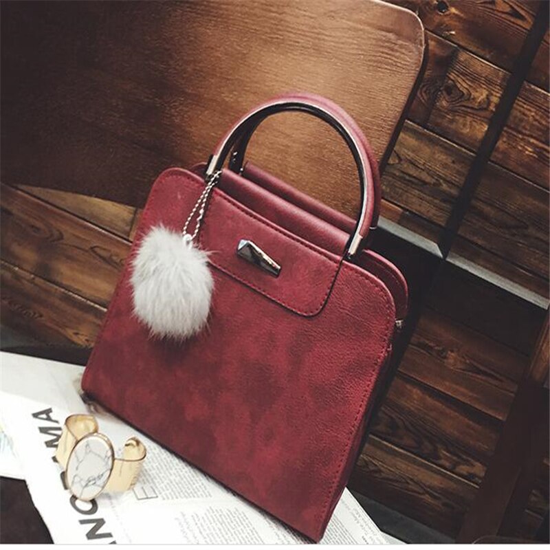 Handtas Vrouwen Casual Draagtas Vrouwelijke Grote Schoudertas Messenger Bags PU Lederen Handtas Met Bont Bal bolsa