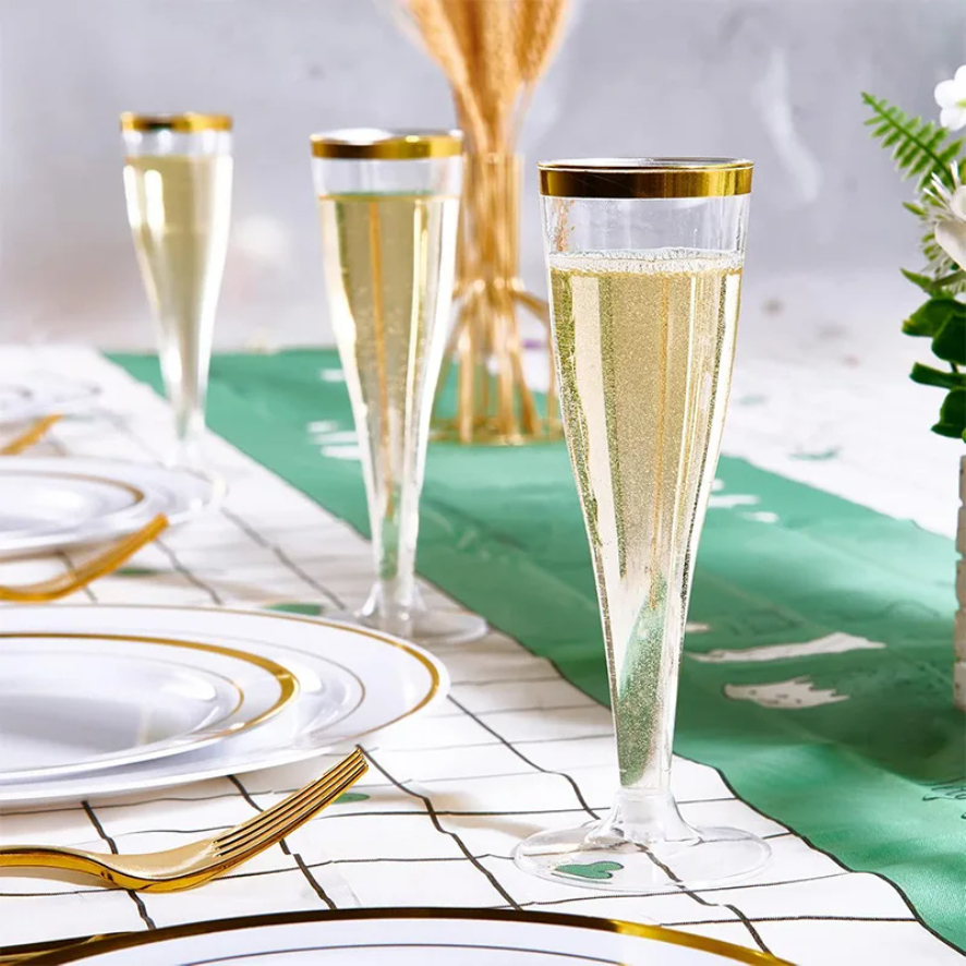 Clear Champagne Flutes Stemmed Party Wine Cups Crystal Wine Cocktail Cups Plastic Glitter Champagne Flutes Reusable