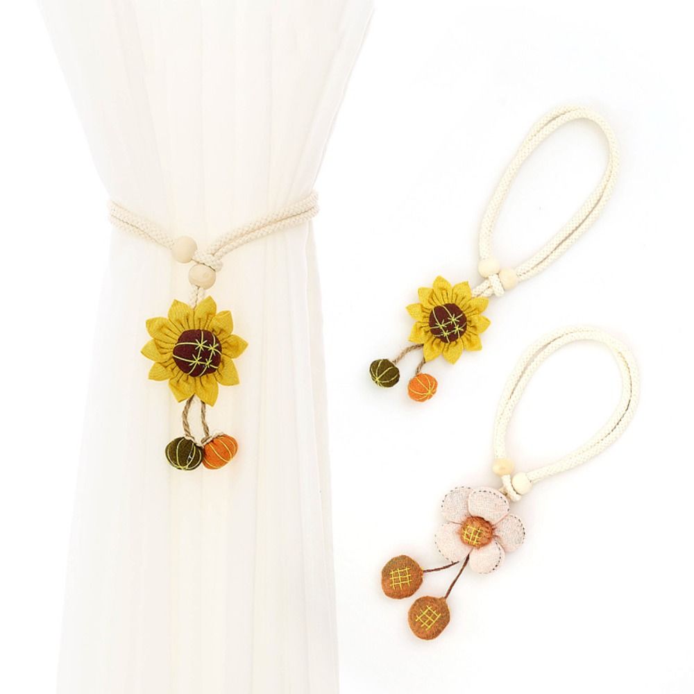 2PCS Adjustable Curtain Tie Sunflower Doll Flower Shape Curtain Rope Holders Cartoon Curtain Buckle Home Decor