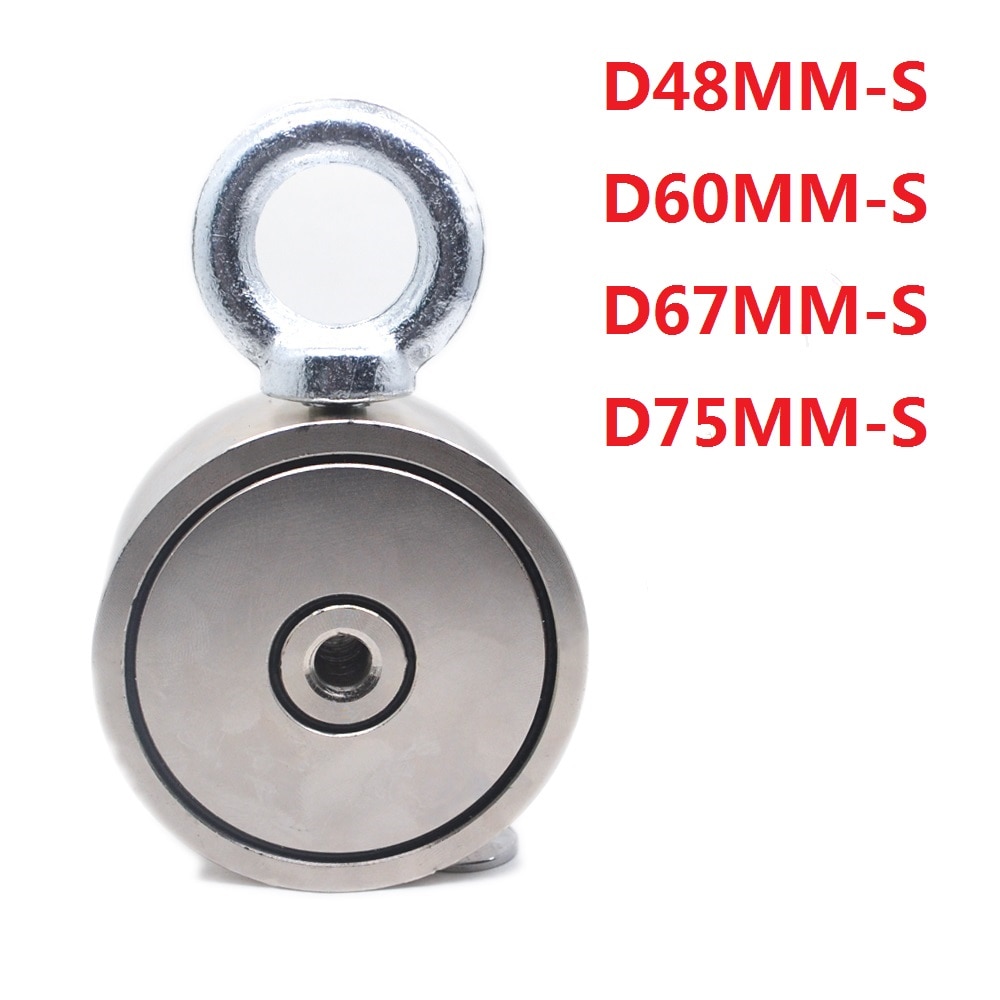 Anneau pour pêche à l'aimant en néodyme Super puissant, crochet à anneau pour récupération en profondeur 48mm, 60mm, 67mm, 75mm, aimant support de pêche tirant