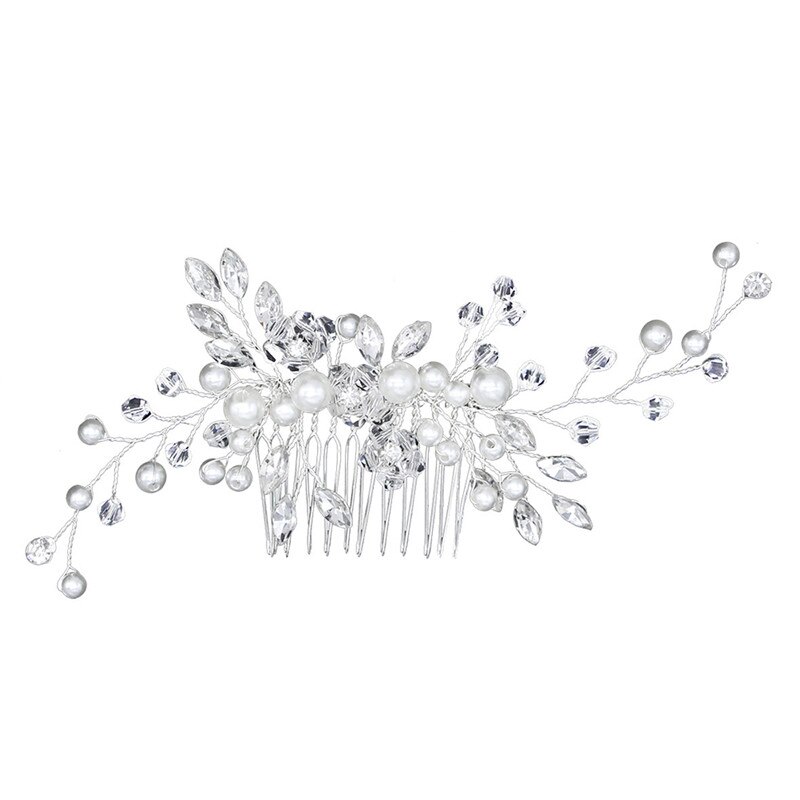 Trendy Crystal Pearl Hair Combs Wedding Bridal Hair Jewelry Ornament Head Piece Decoration Rhinestone Bride Hair Comb