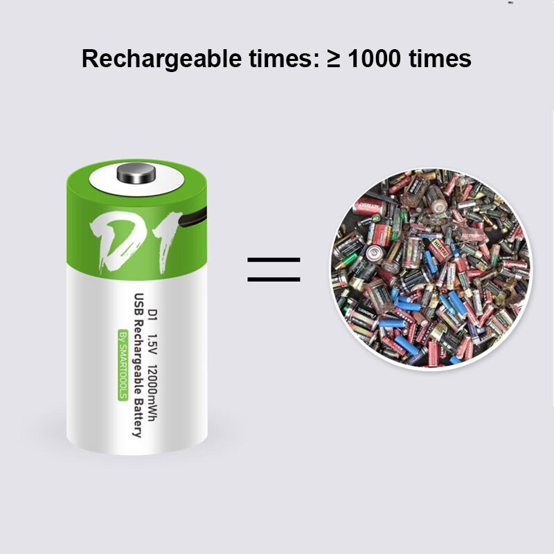 Nuova batteria ricaricabile al litio D dimensioni 12000mwh ricarica USB batterie agli ioni di litio per scaldabagno domestico con stufa a gas naturale
