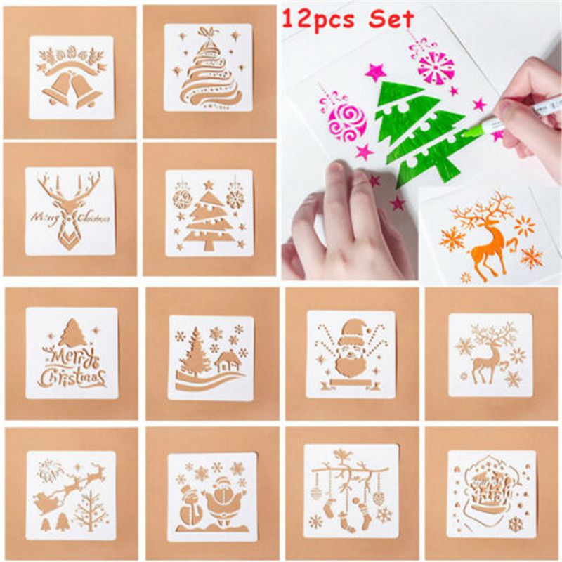 Plantillas de Navidad de renos y nieve, para pintar álbumes de recortes, para colorear, plantilla decorativa en relieve, 12 Uds.