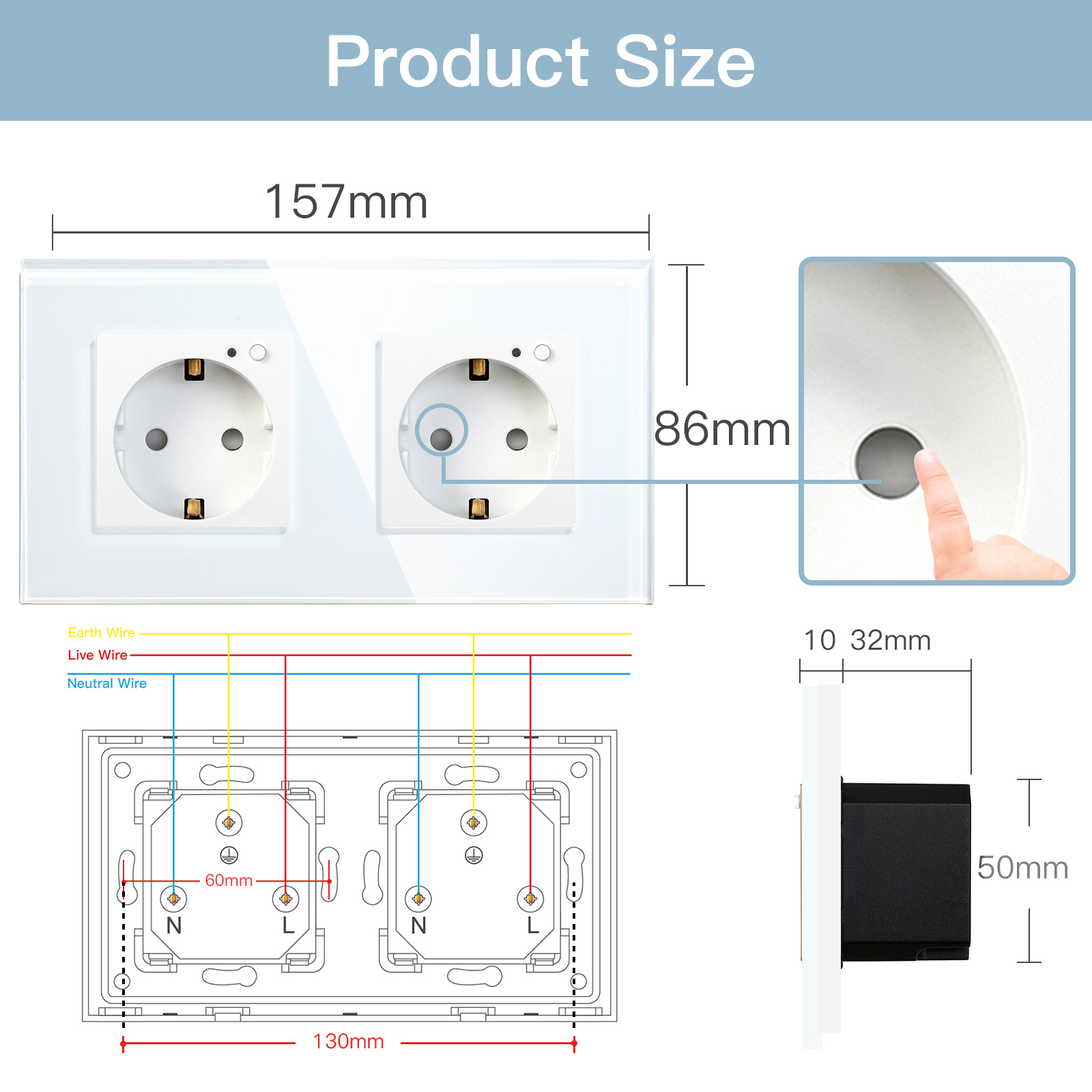 BSEED EU Wall Socket Tuya Smart Socket Wifi Electrical Outlets Power Monitor Google Smart Life Alexa Voice Control Glass Panel