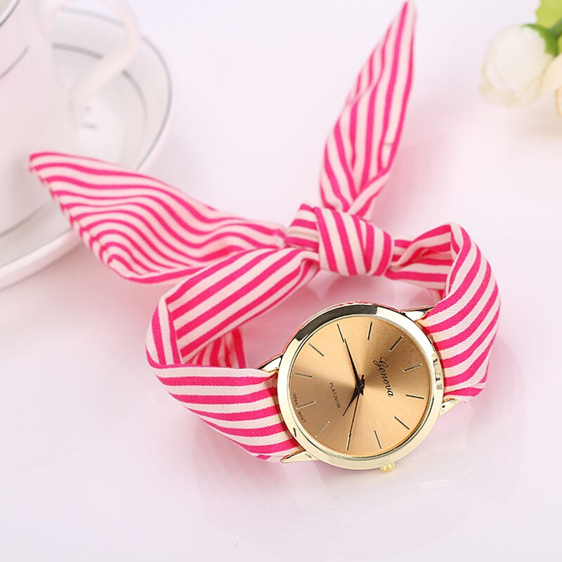 Montre-Bracelet en tissu imprimé rayé pour femmes, à la , cadran à Quartz