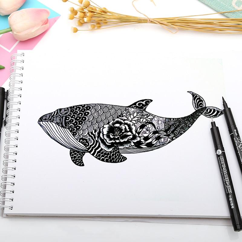 Conozca el juego de 9 rotuladores pigmentados negros resistentes al agua con aguja, rotulador pigma micron resistente al sol para bocetos y arte con gancho.