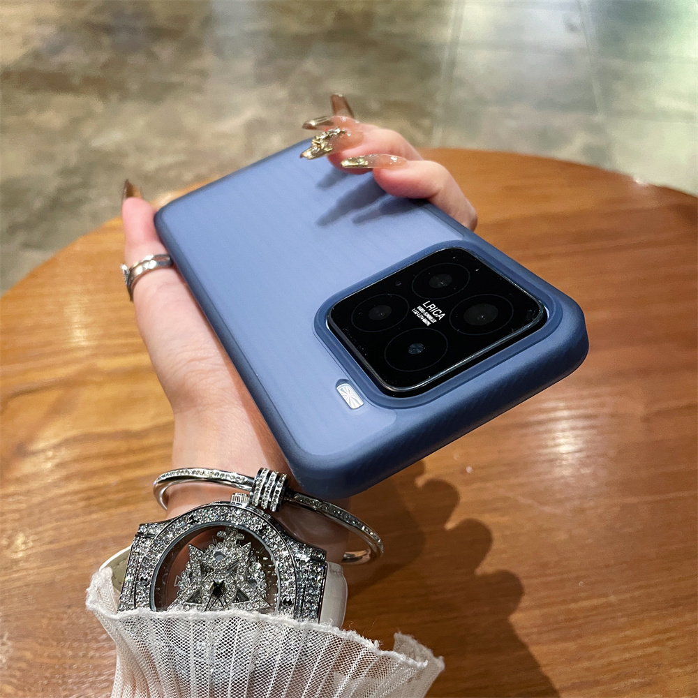 Luxe Gegolfd Patroon Matte Harde Telefoon Case Voor Xiaomi Mi 15 Pro 13 14 Pro Anti-vingerafdruk Clear Shockproof bumper PC Cover: Blauw / Voor iPhone 16 Pro Max