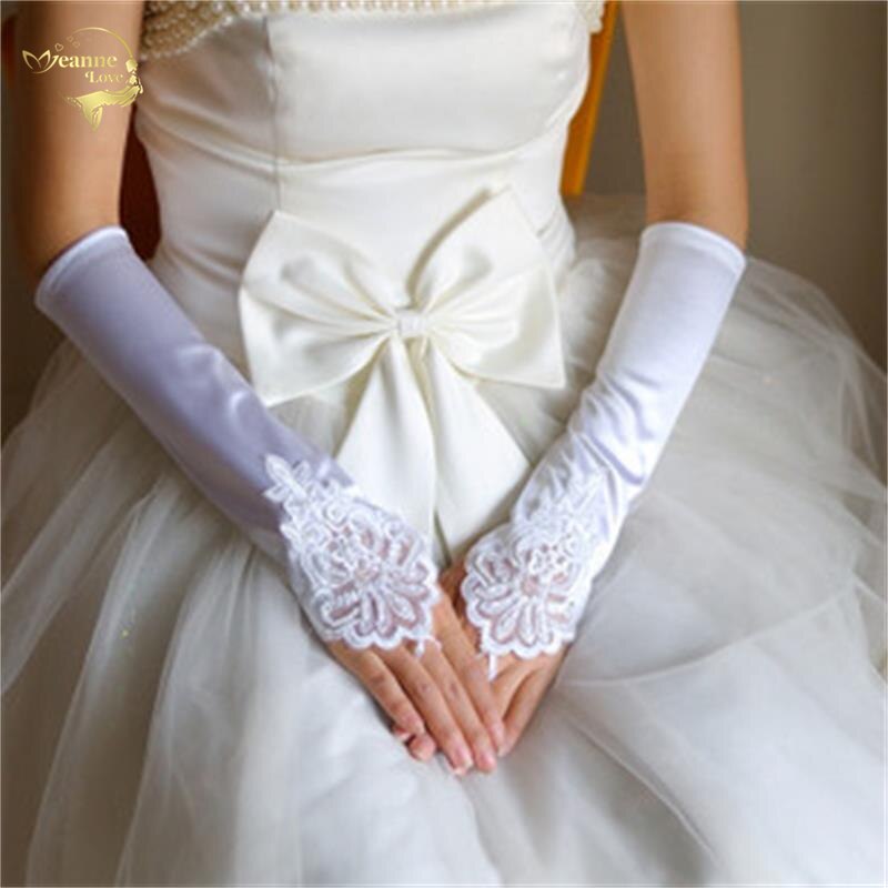 bruiloft accessoires Bridal Handschoenen kant satijn handschoenen liturgie handschoenen midden-lange meter wit rood zwart G004