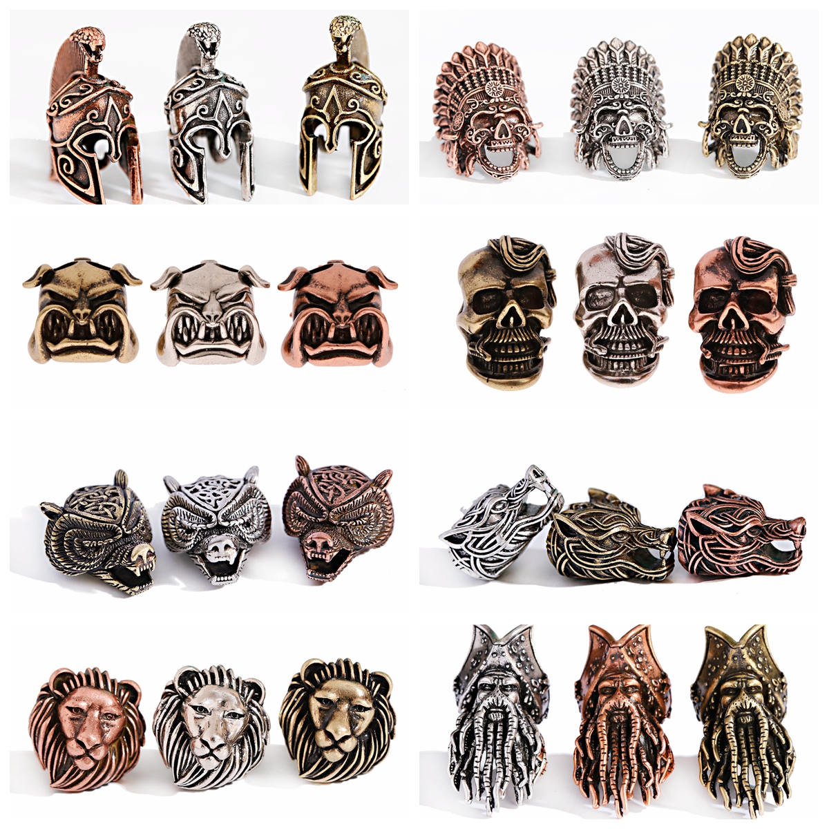 Cuentas de Paracord Vintage para hombre, abalorios de bronce antiguo, cobre, León, casco, Calavera, abalorios para pulsera, fabricación de joyas, 3 uds./Set