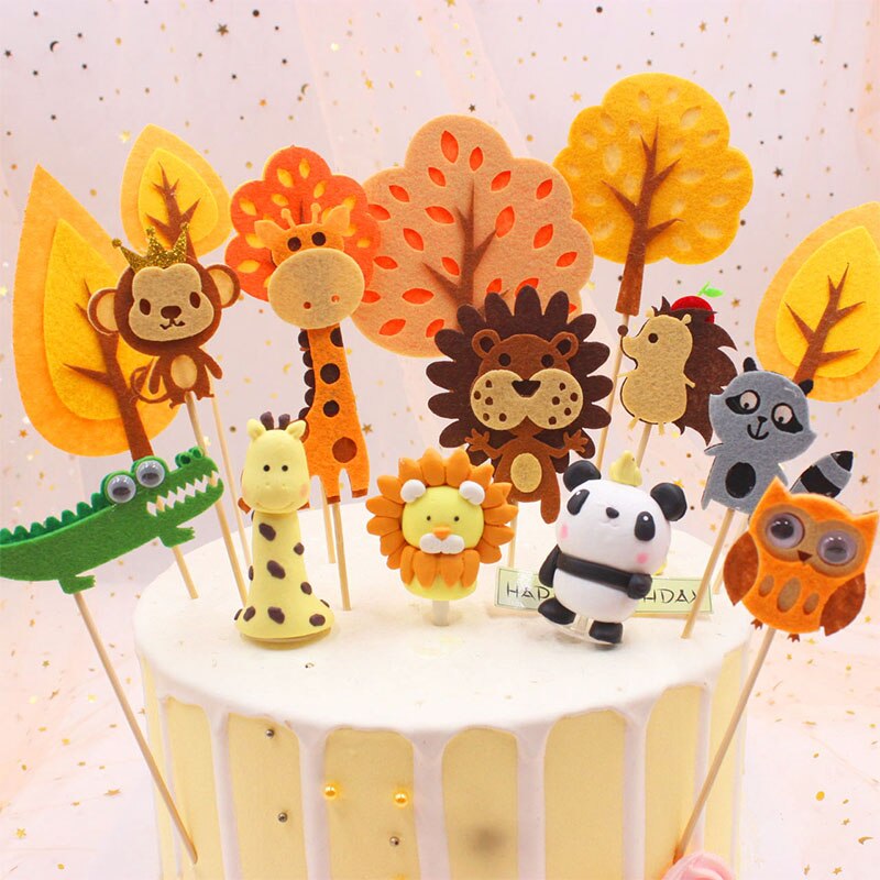 17 st/set safari djur tårta topper filt tårta flaggor banner för djungeltema födelsedagsfest tårta dekoration cupcake toppers