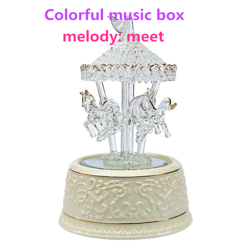 Boîte à musique luxueuse en verre de cristal coloré, d&#39;anniversaire, de noël, de mariage: meet