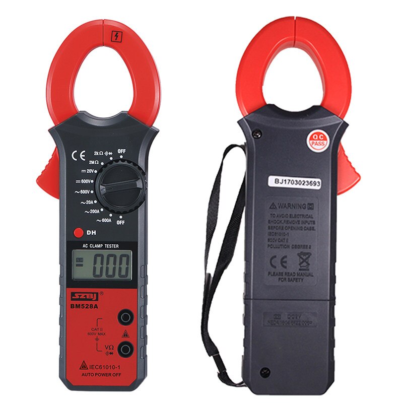 SZBJ BM528A Handheld Digital Clamp Meter Multimeter 20A- 600A Resistor Ammeter Automatic Power Off Buzzer