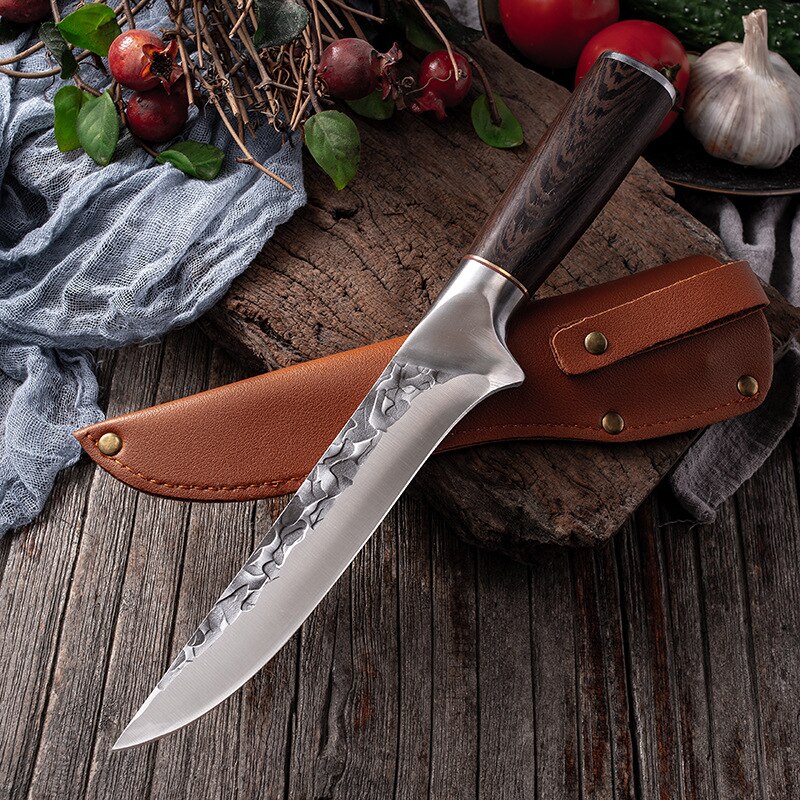 Forged Hammer Chopping Knife Boning Knife Kitchen Kitchen Knife Stainless Steel Meat Cleaver Slicing Knife Cooking Knife: Style D with cover
