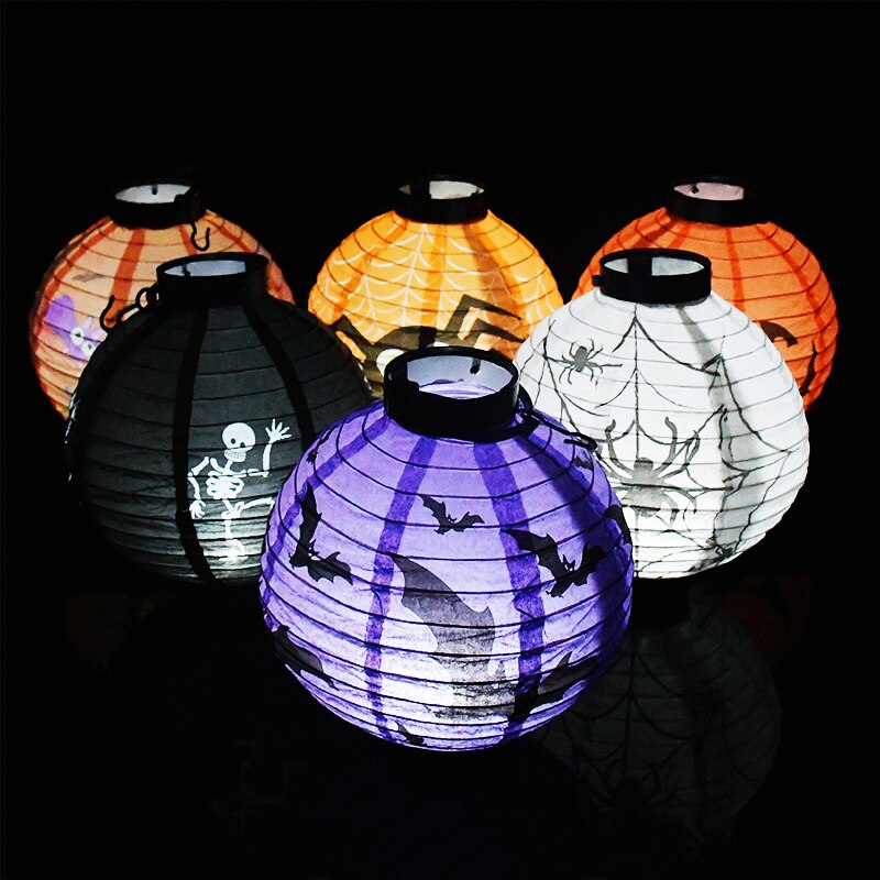 1 stk 20cm/7.8 '' halloween papir lanterner led lys græskar flagermus edderkop kranium gyser lanterne til bar hjem halloween fest indretning