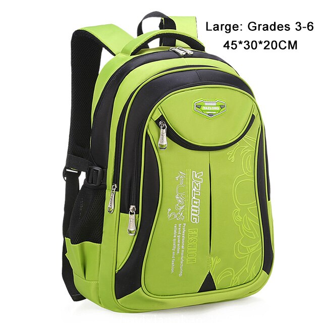 Sacs d'école étanches pour enfants, sacoche orthopédique pour filles et garçons, cartable pour enfants, cartable d'école primaire: green large
