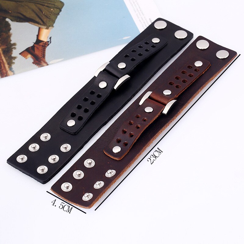 Doppel Breiten männer Leder Armbänder Vintage Punk Große Manschette Seil Armband für Frauen Schmuck Hand Band Braun