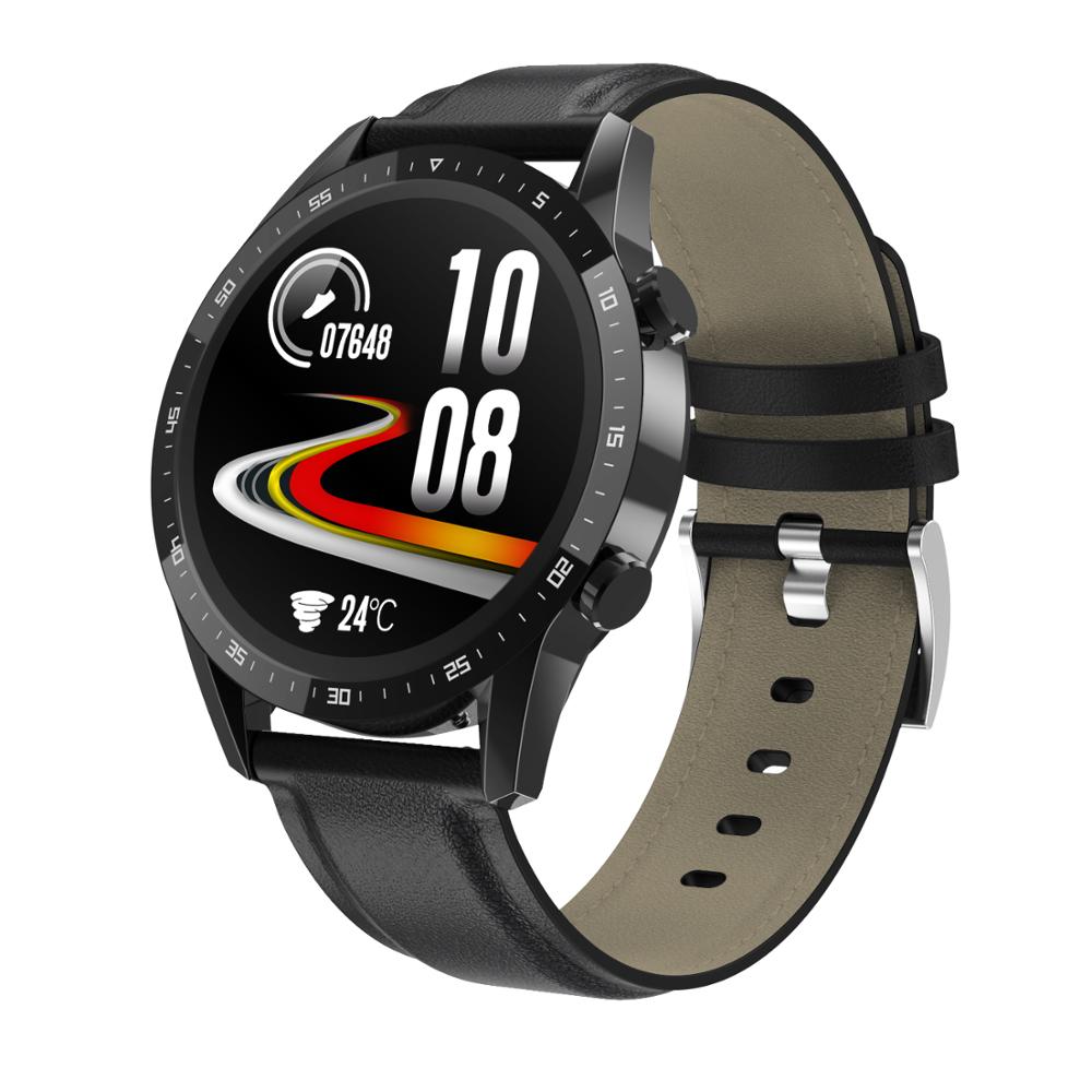 Smart Watch Phone Full Touch Screen Sport Fitness Watch IP67 Waterproof Bluetooth Connection For Android ios Smartwatch Men: Black Leather