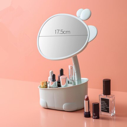 Skrivebords makeup spejl makeup spejl bærbart sammenklappeligt lille spejl smart spejl badeværelse makeup spejle ovalt spejl: Blå