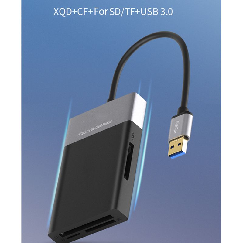 Lector de tarjetas de memoria de alta velocidad 6 en 1 USB 3,0 adaptador de concentrador de 2 puertos de aleación de aluminio lector de cable de PVC para XQD/CF/SD/TF