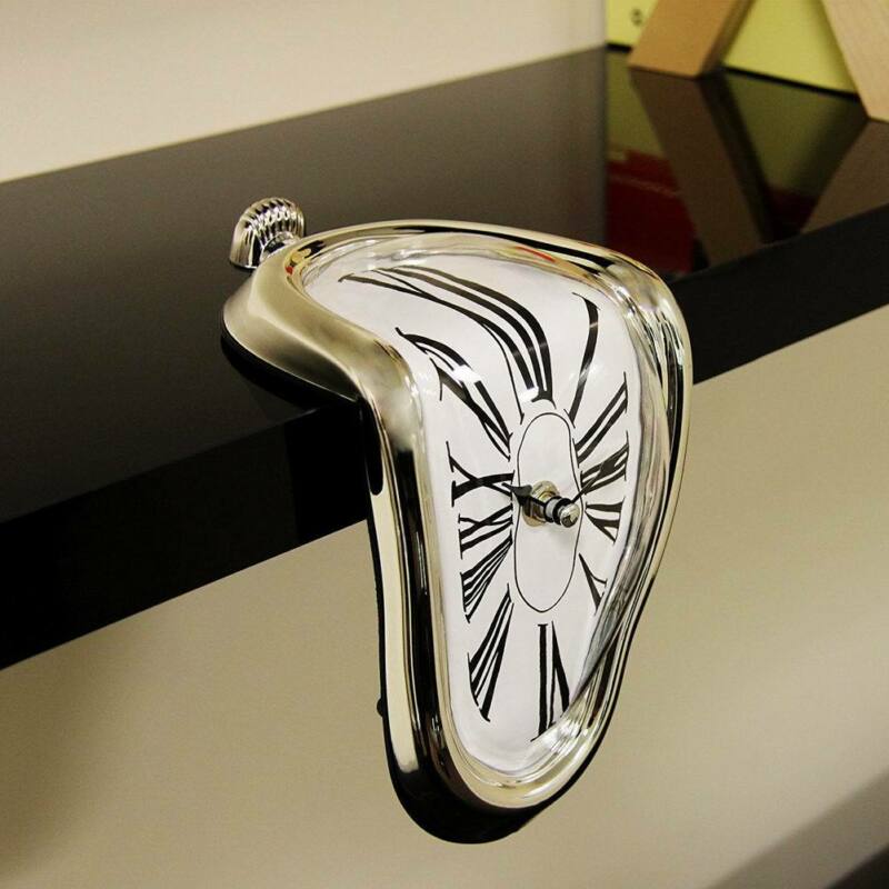 Room Surreal Melting Distorted Wall Clock Surrealist Salvador Dali Style Silver