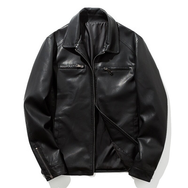 Mænd split læder jakke herre vinter outwear biker lynlås motorcykel læder jakke mandlige hip hop punk jakker: Sort / L