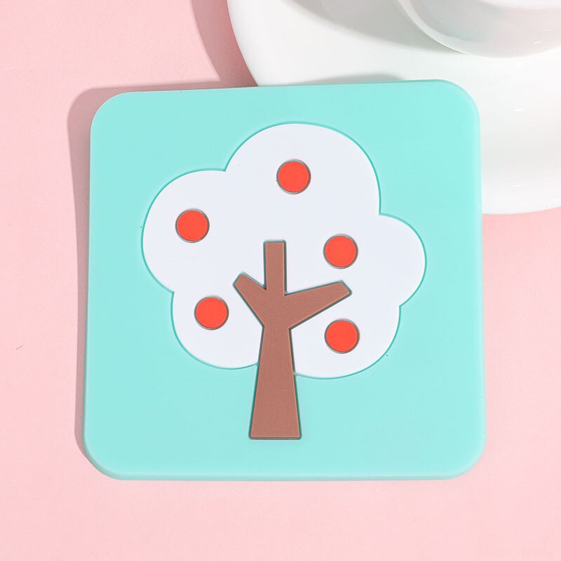Lytwtw-vaso aislante de calor de silicona cuadrada suave, novedad, mesa, dibujos animados, posavasos, mantel individual: 6pingguoshu