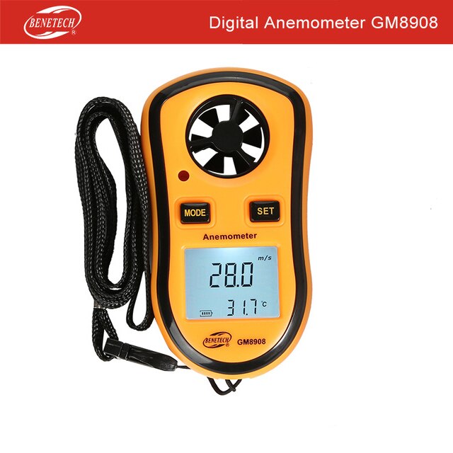 GM816 Digital Mini Anemometer Wind Speed Gauge Meter LCD Handheld Airflow Windmeter Thermometer: GM8908