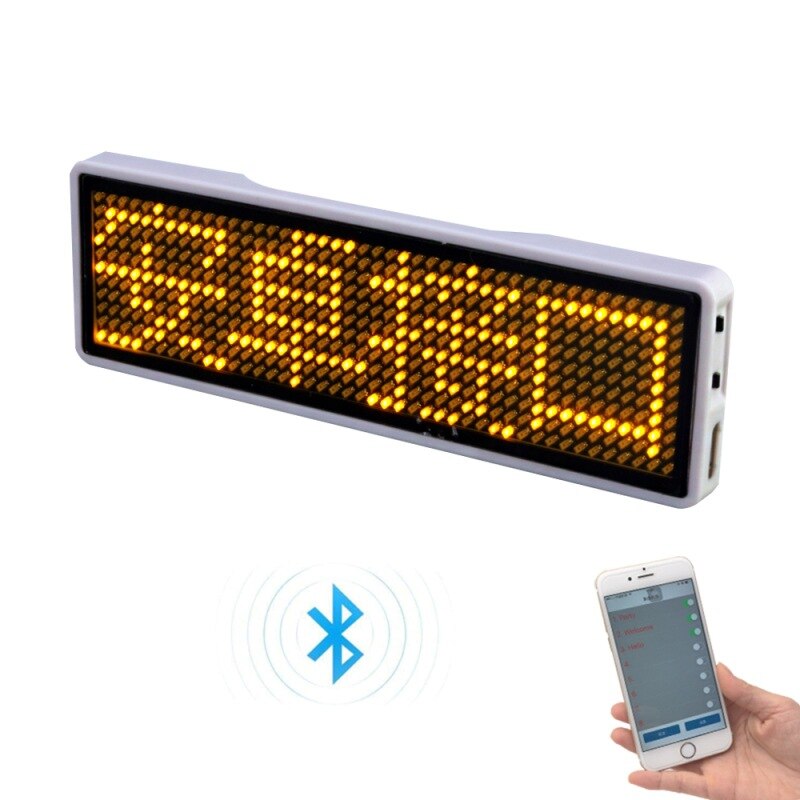 Led Badge Clip Insignia Rechargeable Bluetooth Digital Diy Scrolling Message Board Mini Display Led Name Peugeot Badge Sign Tag: Bluetooth Yellow