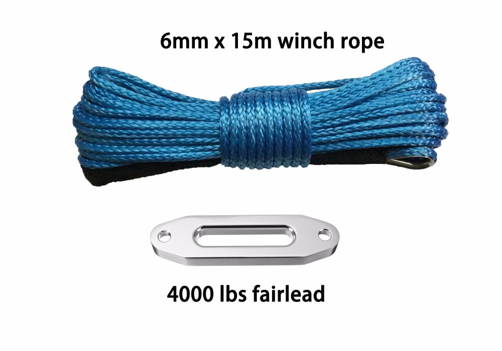 6mm*15m 4000 lbs fairlead atv -vinssi, off road -köysi, synteettinen vinssi -köysi 6mm, veneen vinssikaapeli, utv -vinssi acc