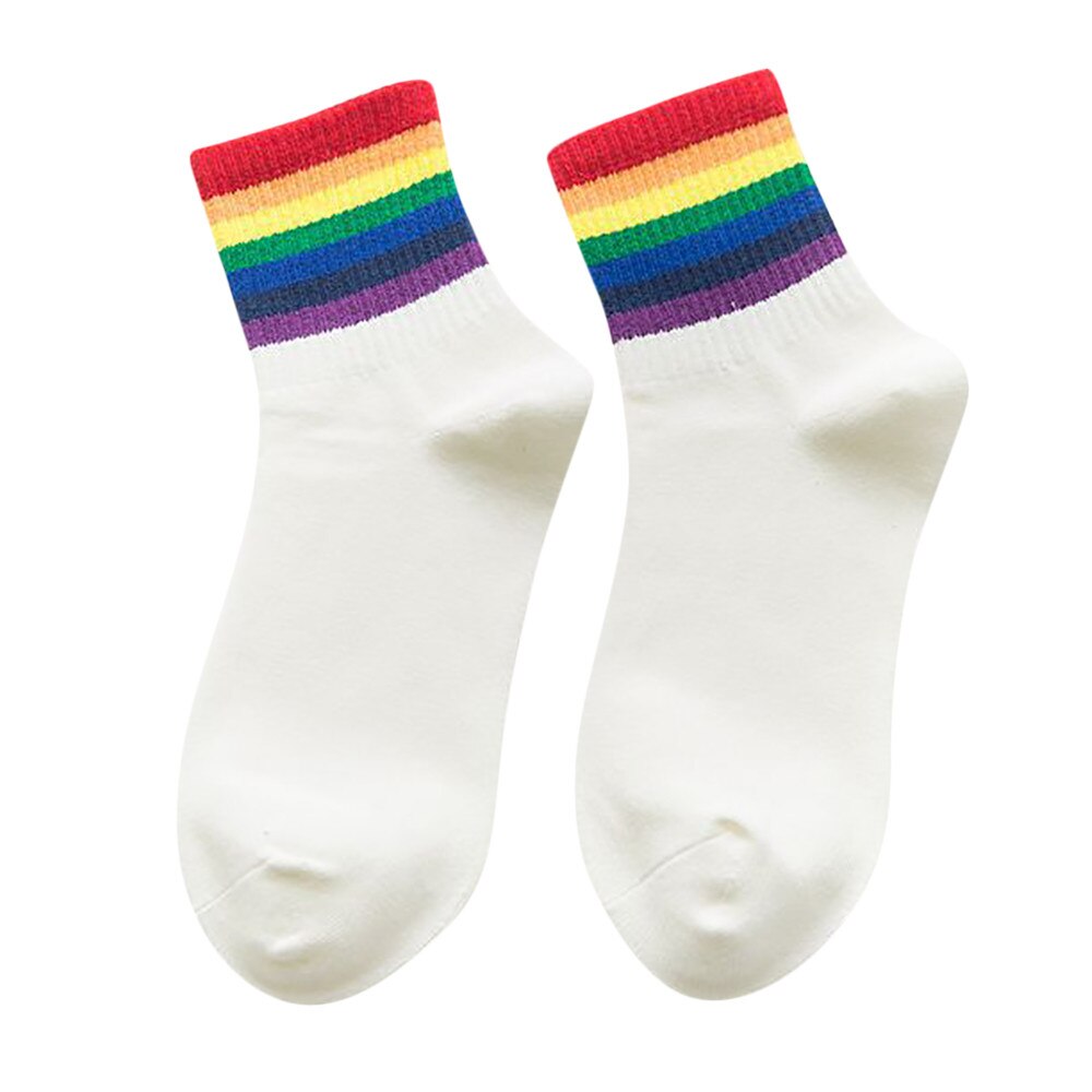 Women Socks Cotton Winter Unisex Cotton Rainbow Striped Socks Xmas Warm Chrismas Breathable Sports Middle Tube Socks