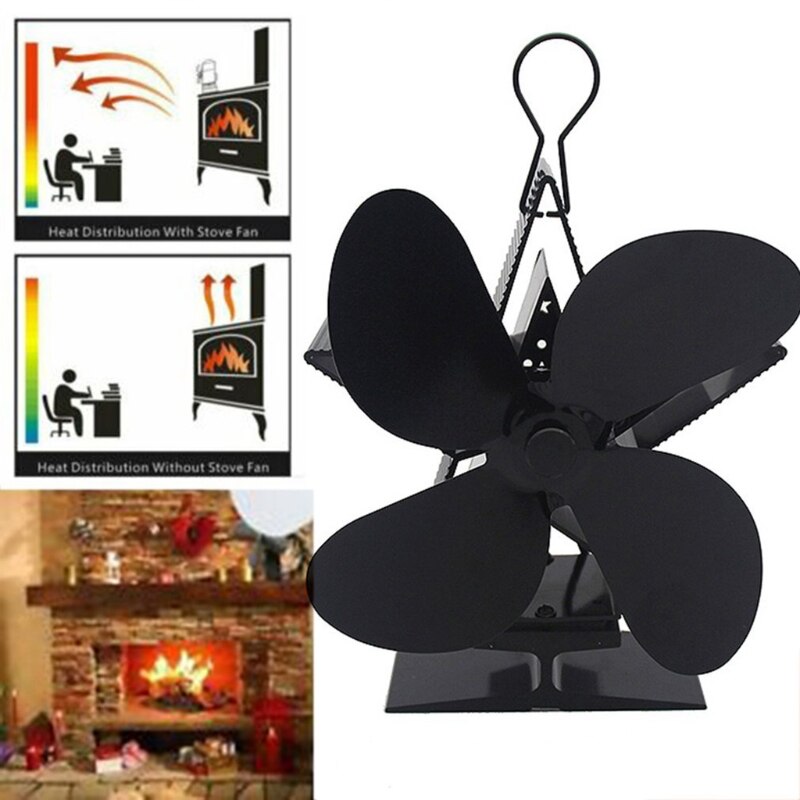 4 Blades Heat Powered Stove Fan for Wood Log Burner Heater Fireplace Fuel Saving Quiet Ecofan Efficient