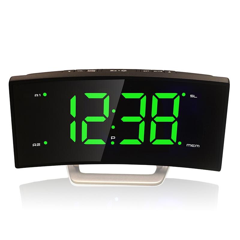 LED Digital Clock FM Radio Alarm Clocks Electronic Table Mirror Watch Smart With Luminous For Office Bedroom Large Display: A