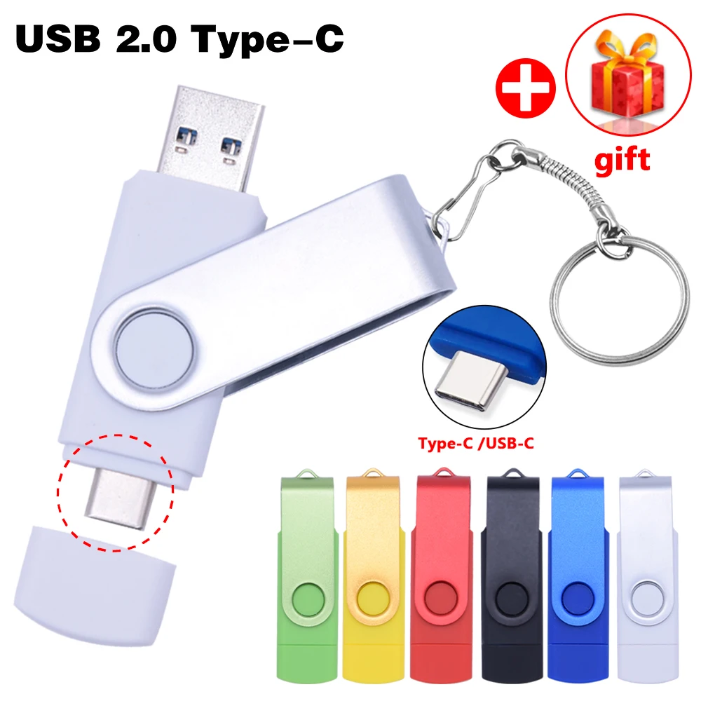 Unidad flash USB giratoria 128GB 32GB 16GB Pen Drive 256GB Pendrive 64GB 4G OTG 2 en 1 Memoria Usb Stick Tipo C Usb 2.0