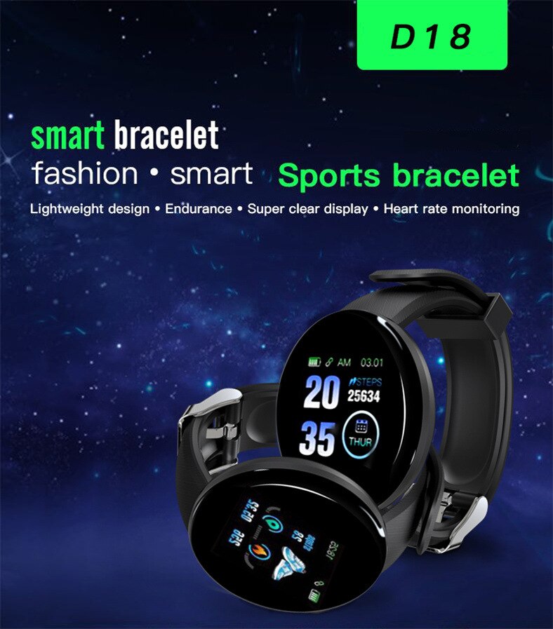 Smart Polsbandjes Waterdichte Sport Armband Bloeddruk Hartslagmeter Sport SmartwatchD18 Stap Teller Fitness Armband