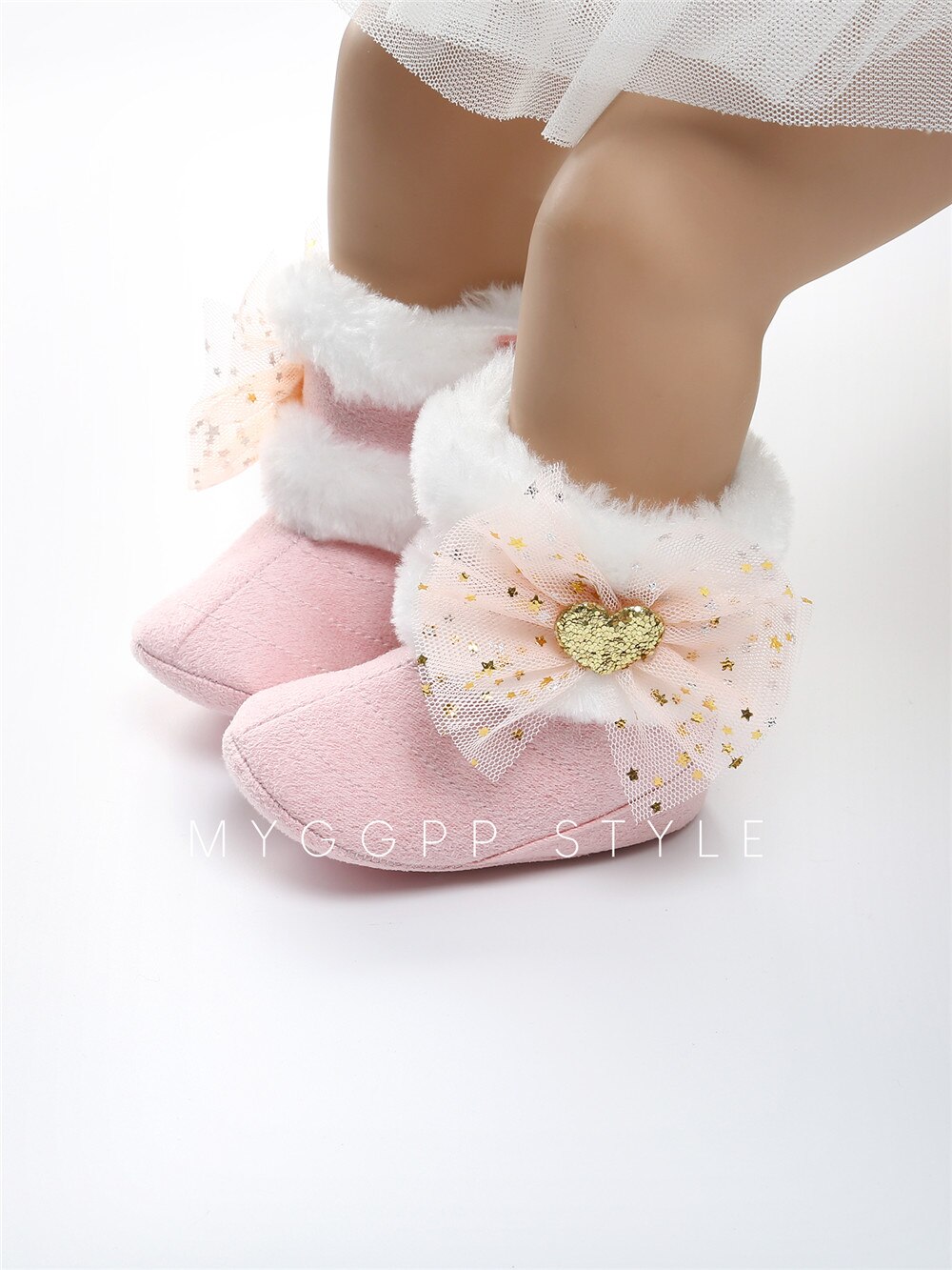 Bottes de neige bébé fille flambant neuf, semelle souple anti-dérapant doublure en fausse fourrure bottines avec mignon Tulle nœud hiver